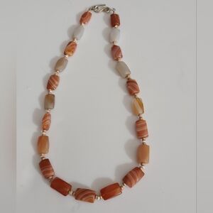 Vintage stripe agate natural gemstone necklace ARTISAN handmade sterling?